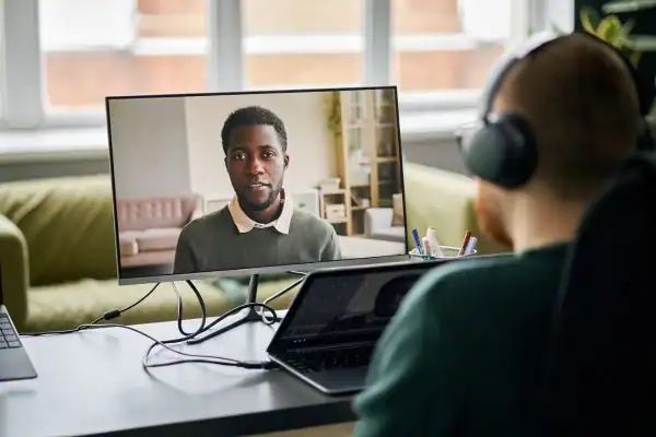 Man attending online mediation Grimsby MIAMS session